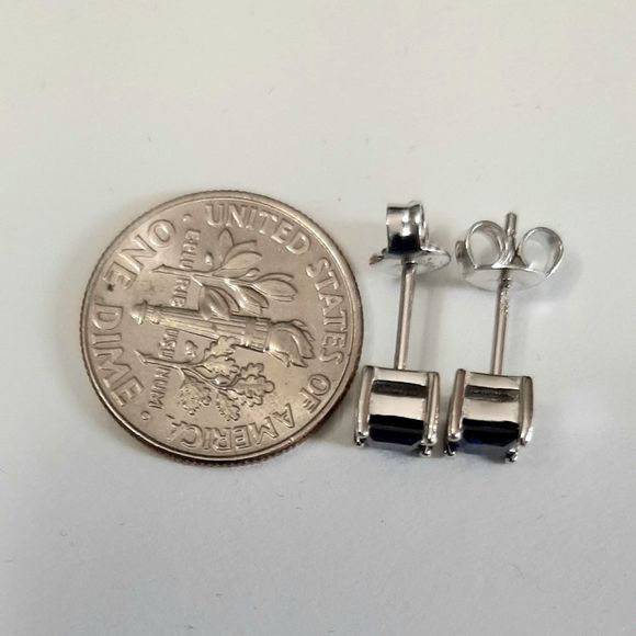 Created Sapphire Princess Cut Earrings 4mm Sterling Silver - Picture 5 of 5